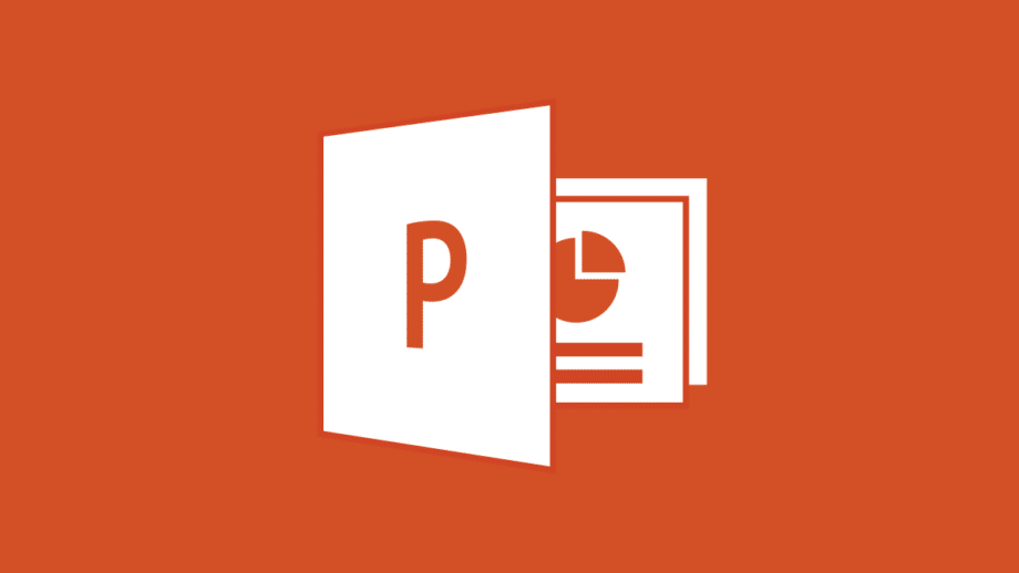 The microsoft powerpoint logo on an orange background.