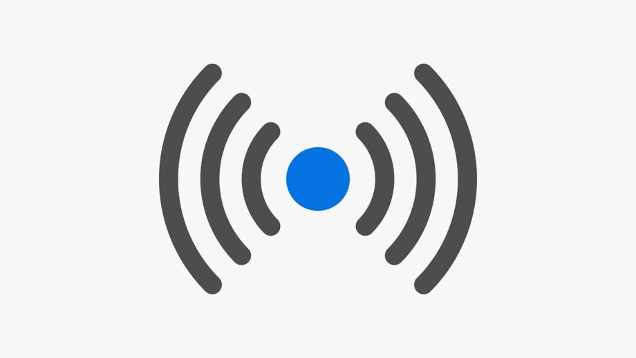 Icon of a blue circle with concentric gray curved lines on both sides, resembling a wireless signal symbol.