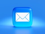 Blue 3D icon of a white envelope on a blue background, symbolizing email or messaging.